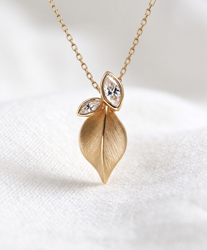 14K Gold Leaf Diamond Necklace