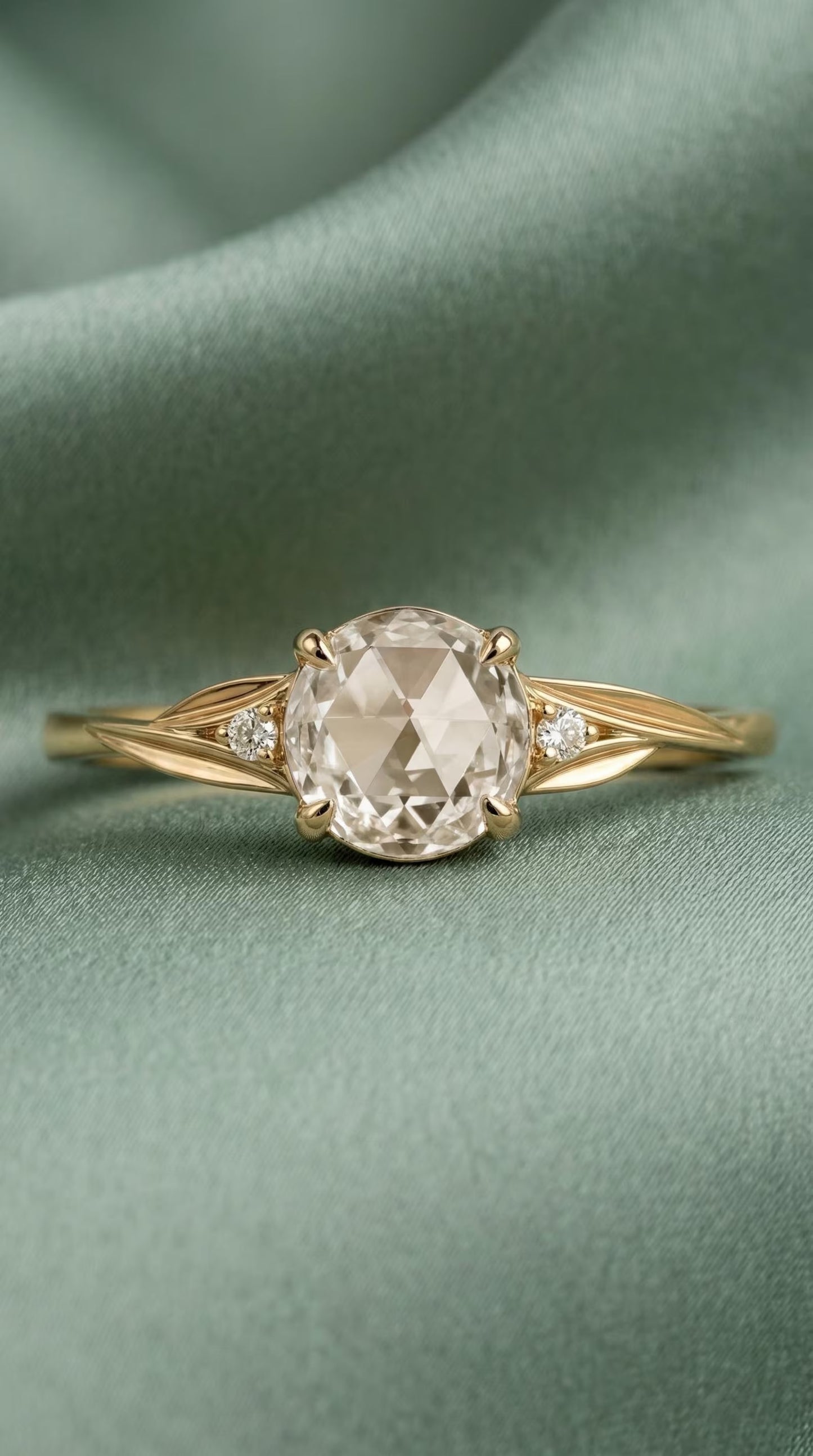 14K Gold Rose Cut Diamond Engagement Ring