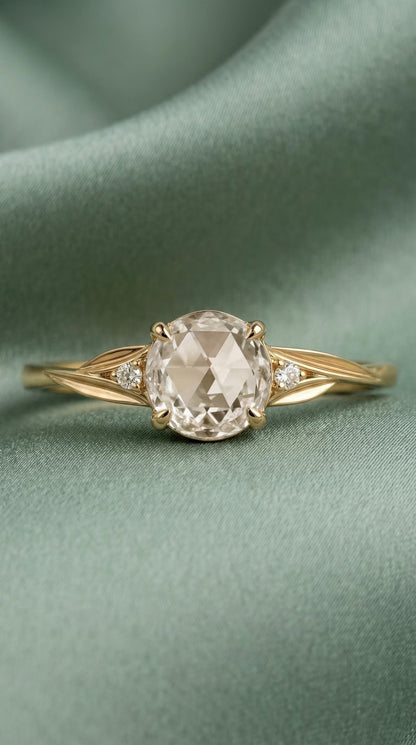 14K Gold Rose Cut Diamond Engagement Ring