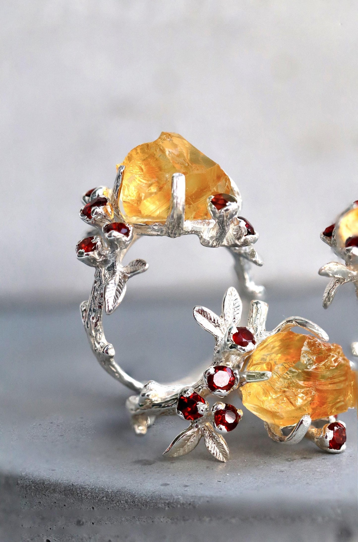 925 Sterling Silver Raw Yellow Citrine Ring