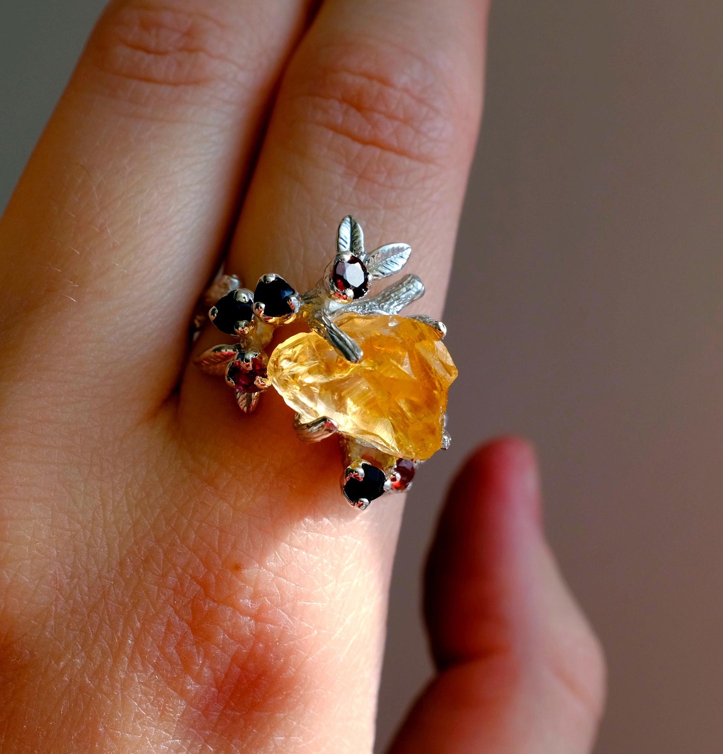 925 Sterling Silver Raw Yellow Citrine Ring