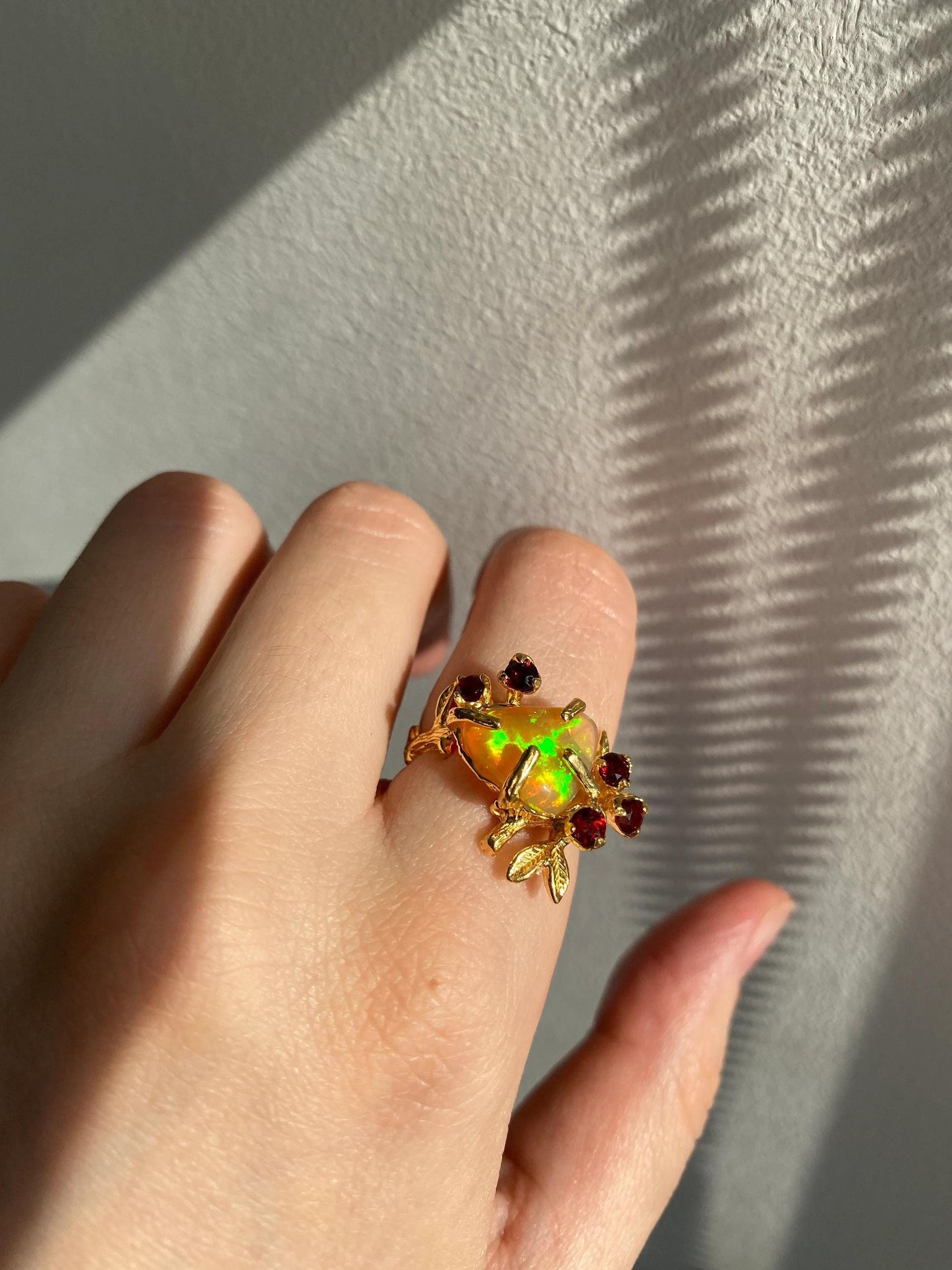 925 sterling silver fire opal rainbow branch ring