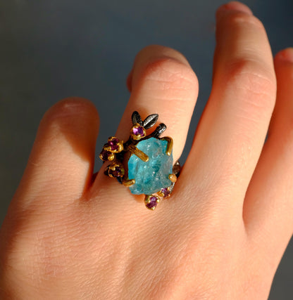 925 sterling silver paraiba apatite rough ring