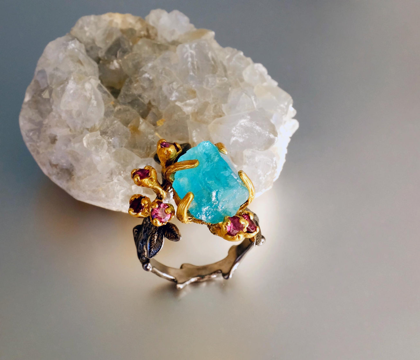 925 sterling silver paraiba apatite rough ring