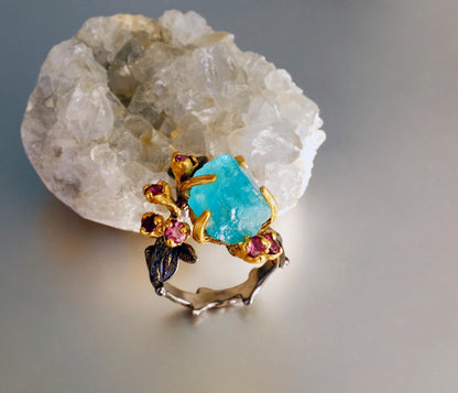 925 sterling silver paraiba apatite rough ring