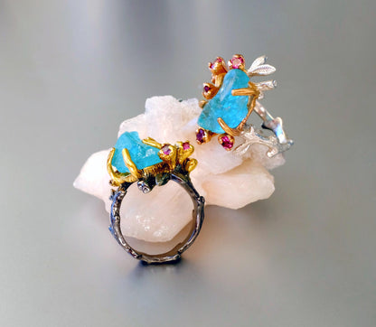 925 sterling silver paraiba apatite rough ring