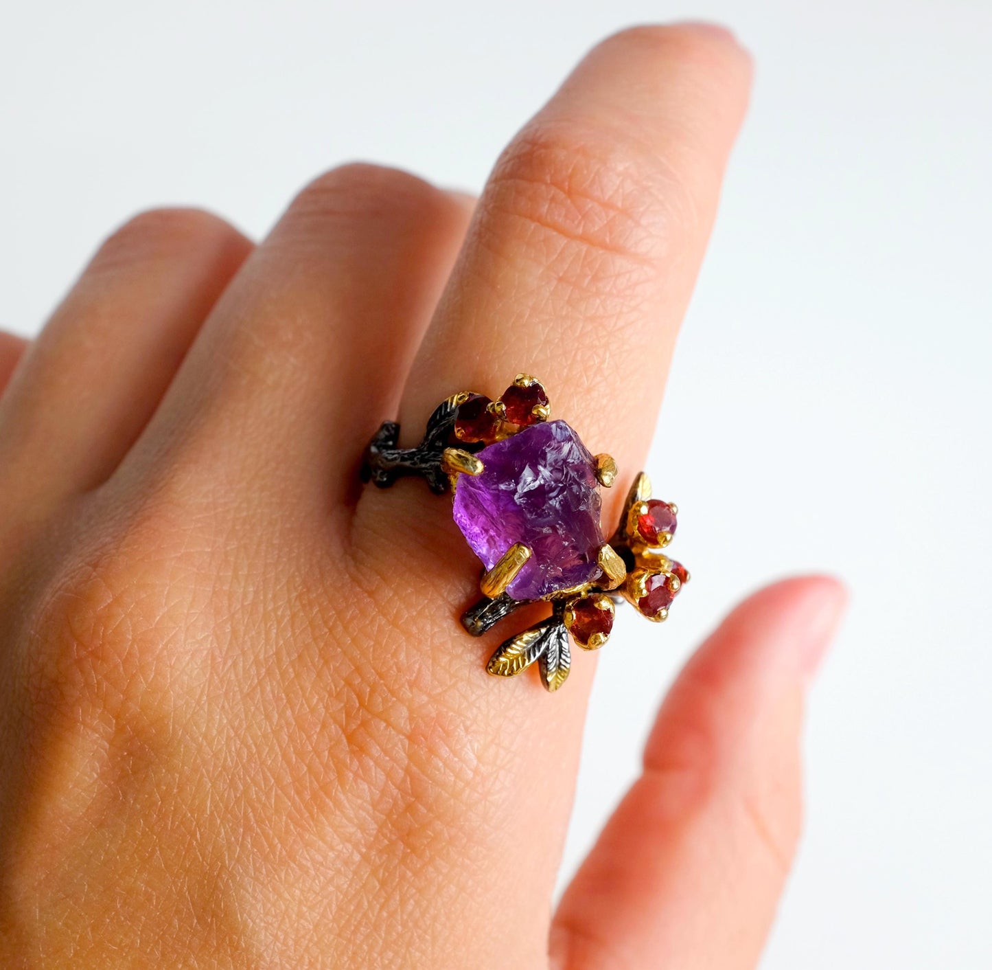 925 sterling silver raw purple amethyst nature ring