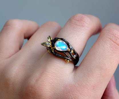 925 sterling silver blue moonstone pear ring