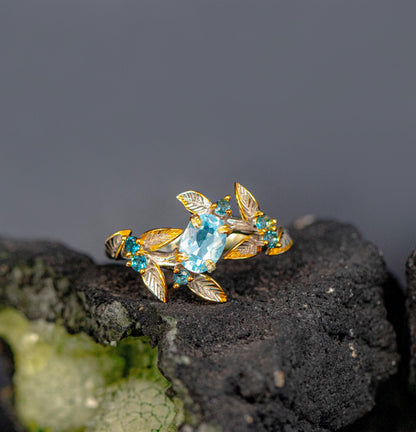 925 Sterling Silver Blue Topaz Nature Ring