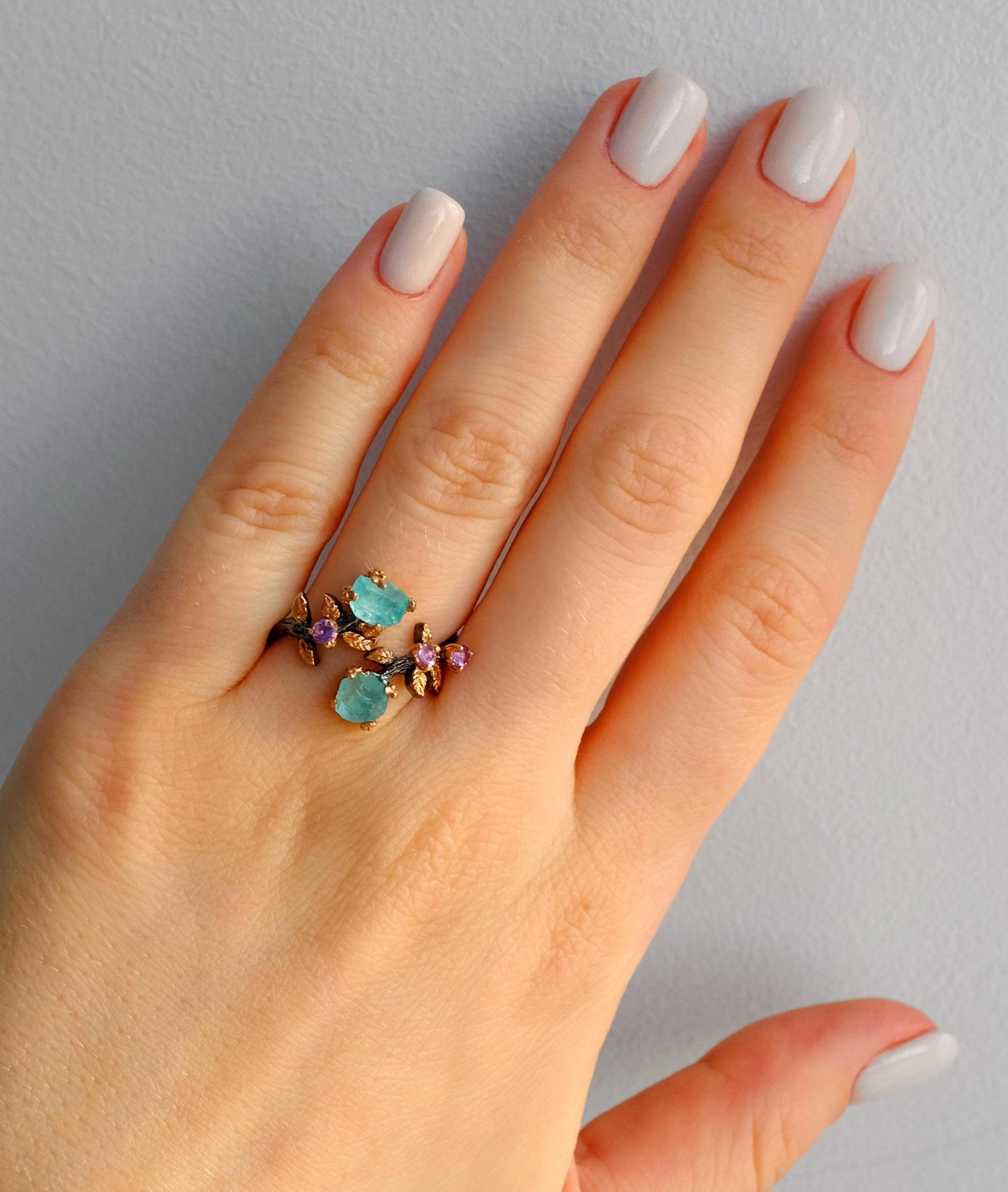 925 sterling silver raw paraiba apatite ring