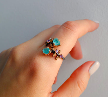 925 sterling silver raw paraiba apatite ring