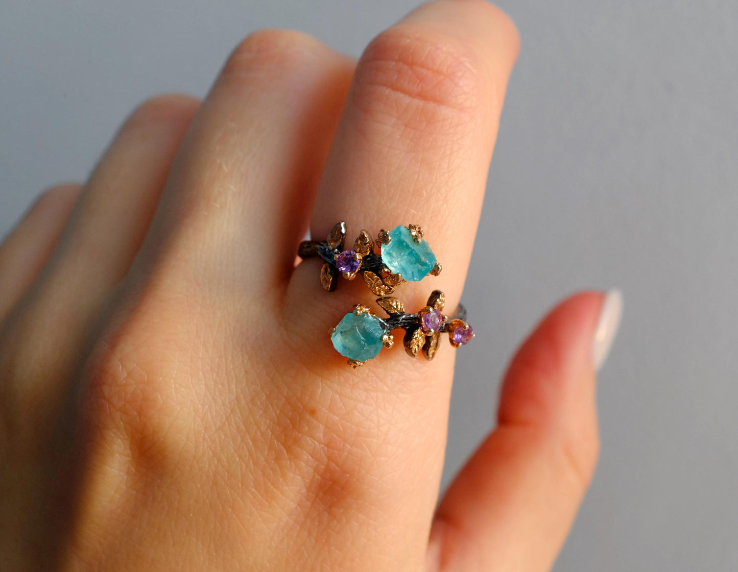 925 sterling silver raw paraiba apatite ring