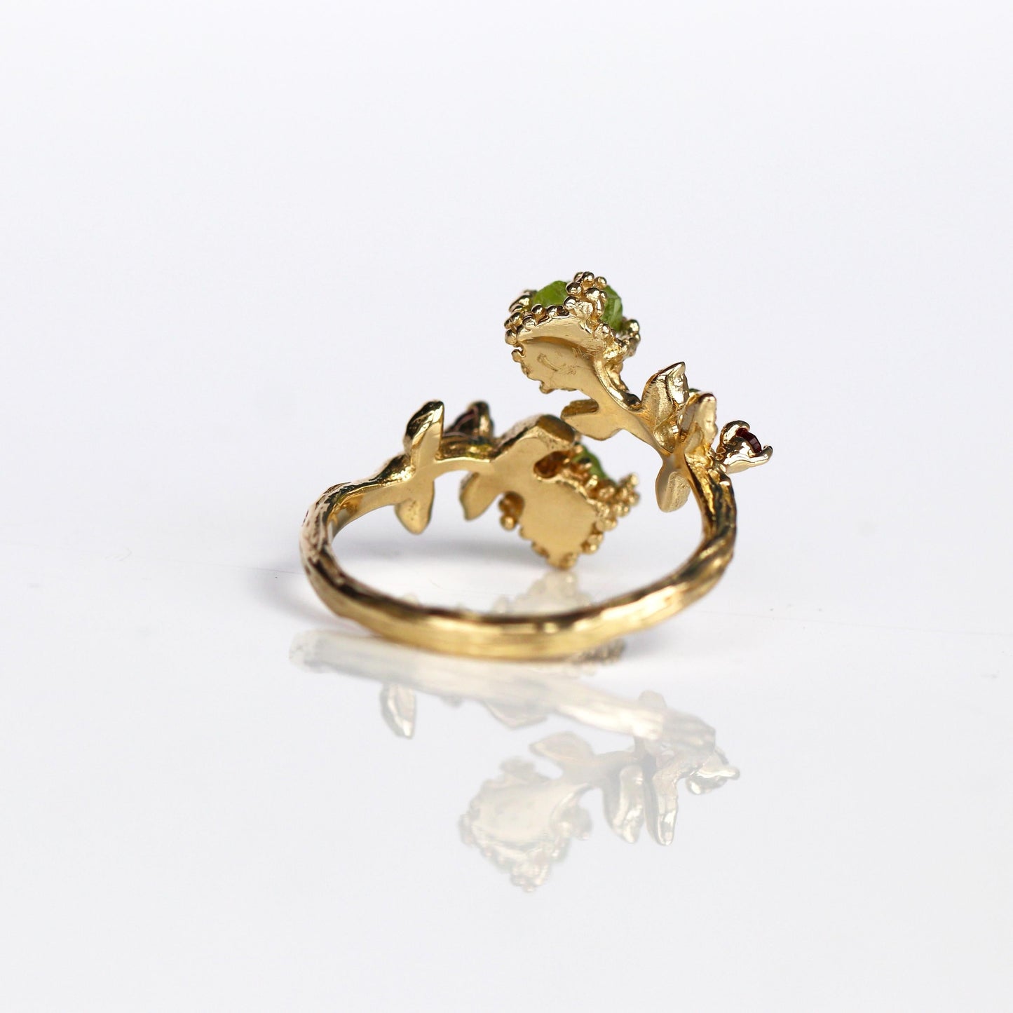 925 Sterling Silver Raw Green Peridot Toi Et Moi Ring