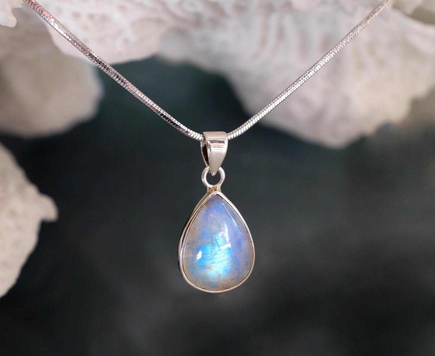 925 Sterling Silver Moonstone Teardrop Necklace