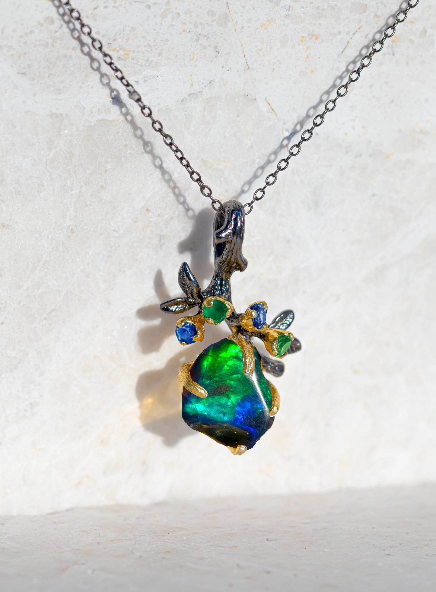 925 Sterling Silver Raw Black Opal Leaf Earrings