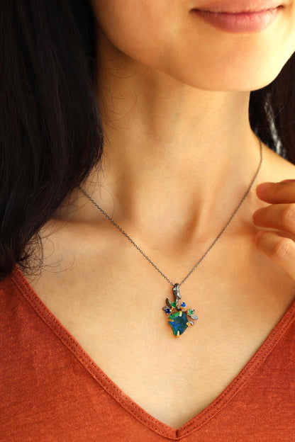 925 Sterling Silver Raw Black Opal Leaf Earrings