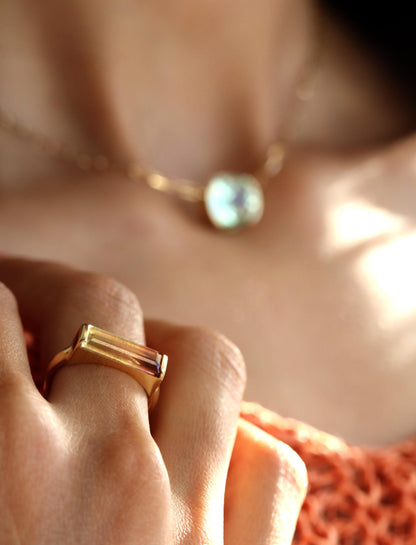 14-18K Solid Gold Watermelon Tourmaline Bar Ring