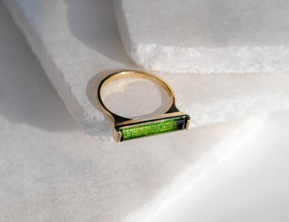 14K Solid Gold Green Tourmaline Baguette Ring