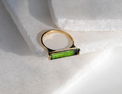14K Solid Gold Tourmaline Long Bar Ring