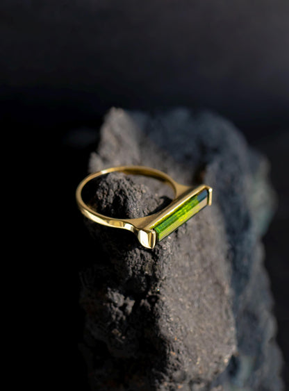 14K Solid Gold Green Tourmaline Baguette Ring