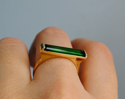 14K Solid Gold Green Tourmaline Baguette Ring