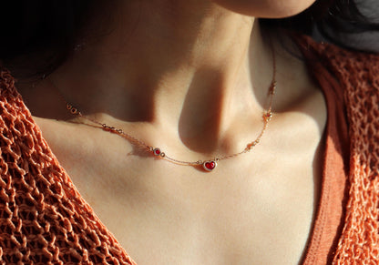 14K solid gold ruby heart minimalist necklace