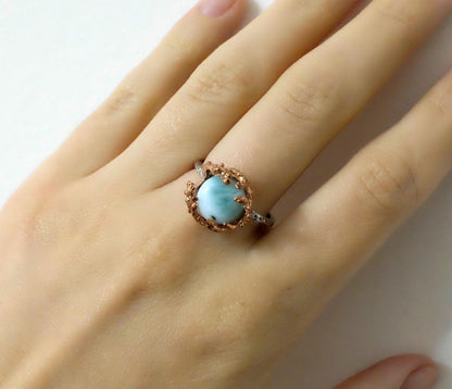 925 Sterling Silver Larimar Mixed Metal Ring