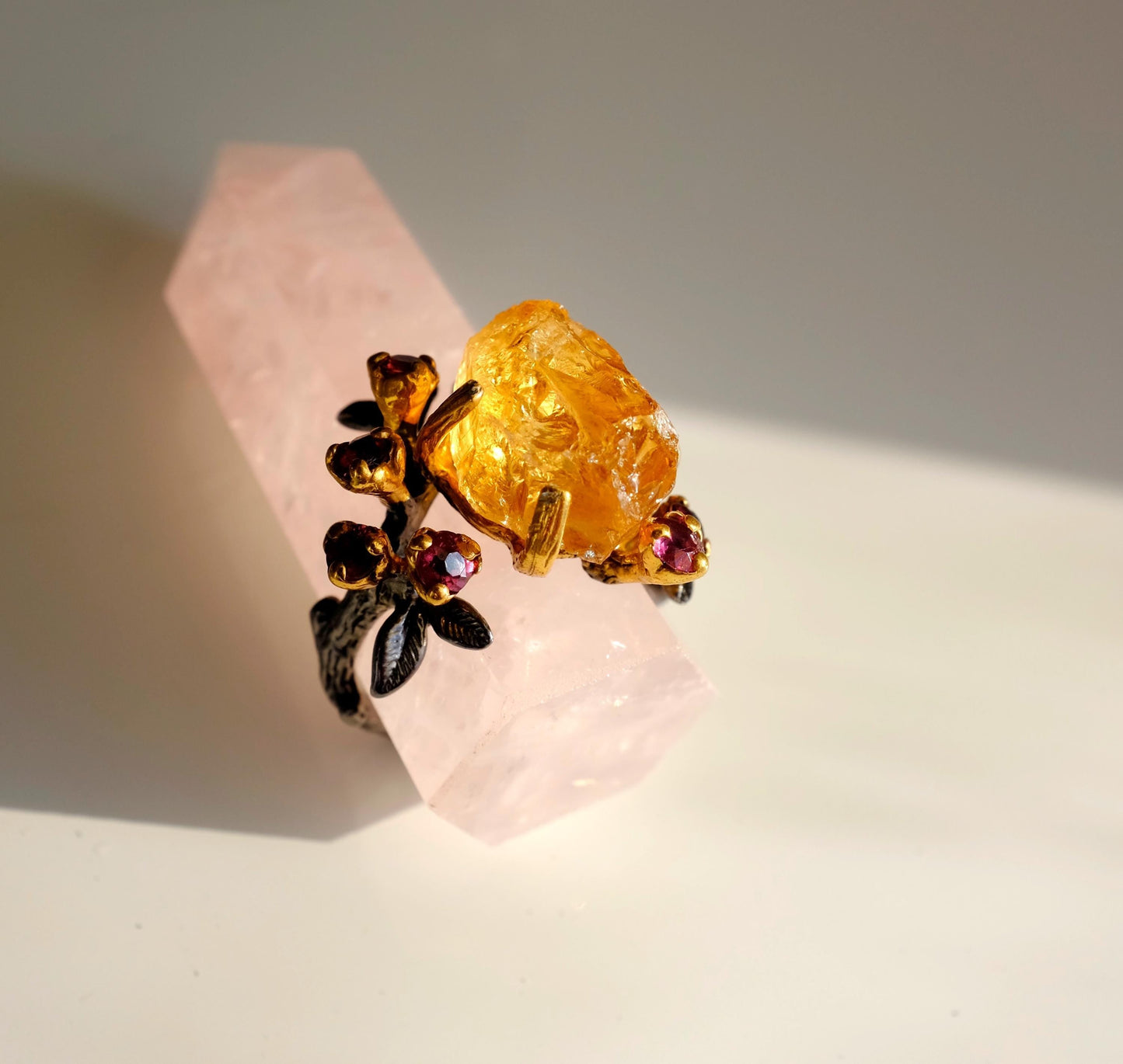 925 Sterling Silver Raw Yellow Citrine Ring