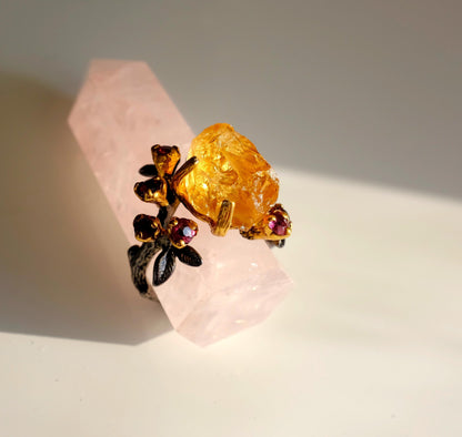 925 Sterling Silver Raw Yellow Citrine Ring