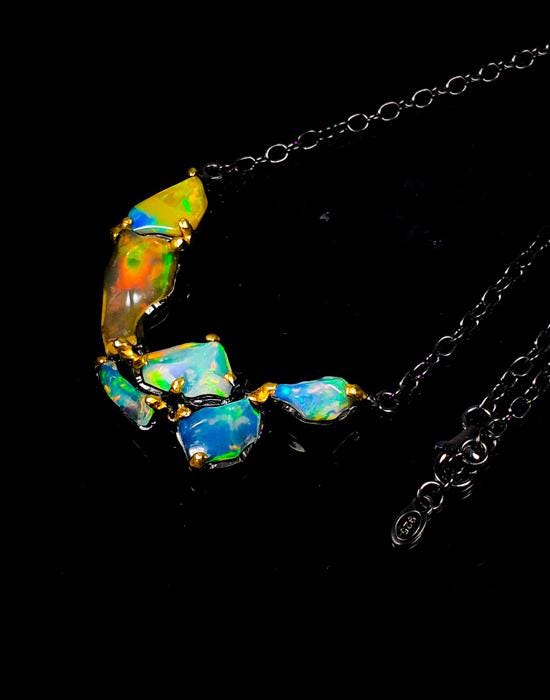 925 sterling silver raw fire opal unique necklace