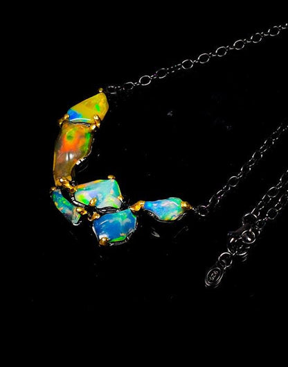 925 sterling silver raw fire opal unique necklace