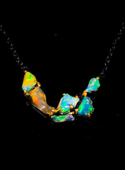 925 sterling silver raw fire opal unique necklace
