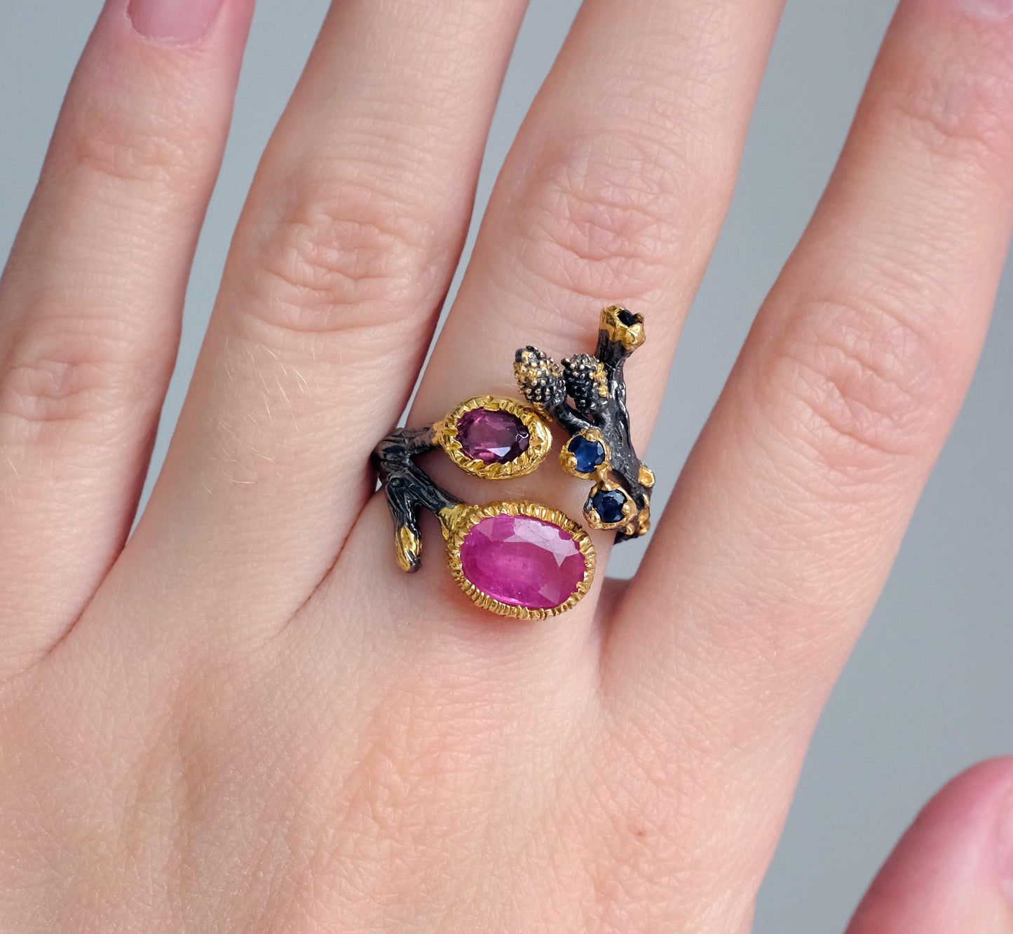 925 Sterling Silver Pink Ruby Branch Ring