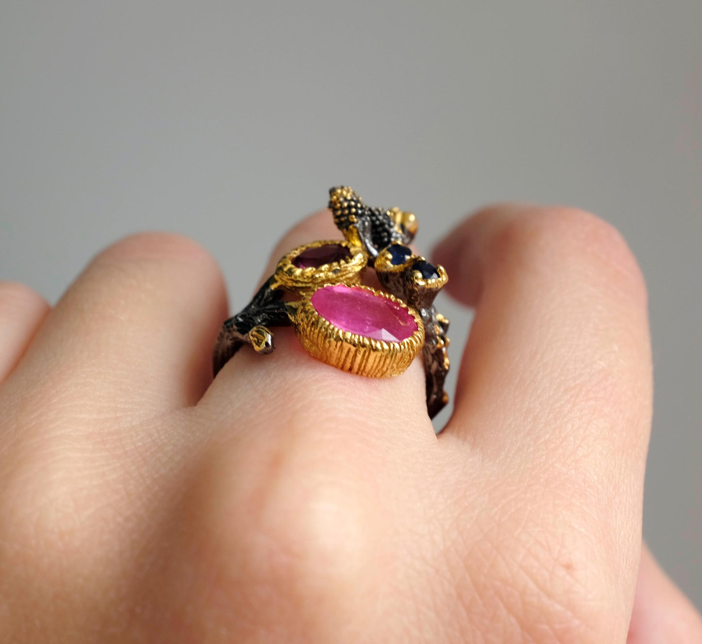 925 Sterling Silver Pink Ruby Branch Ring