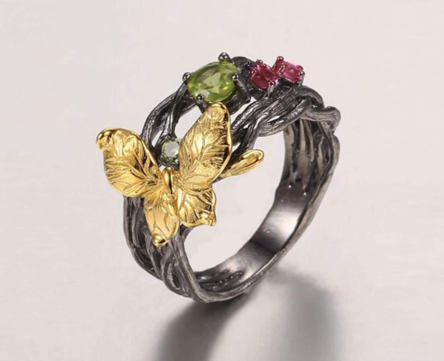 925 sterling silver butterfly peridot ring