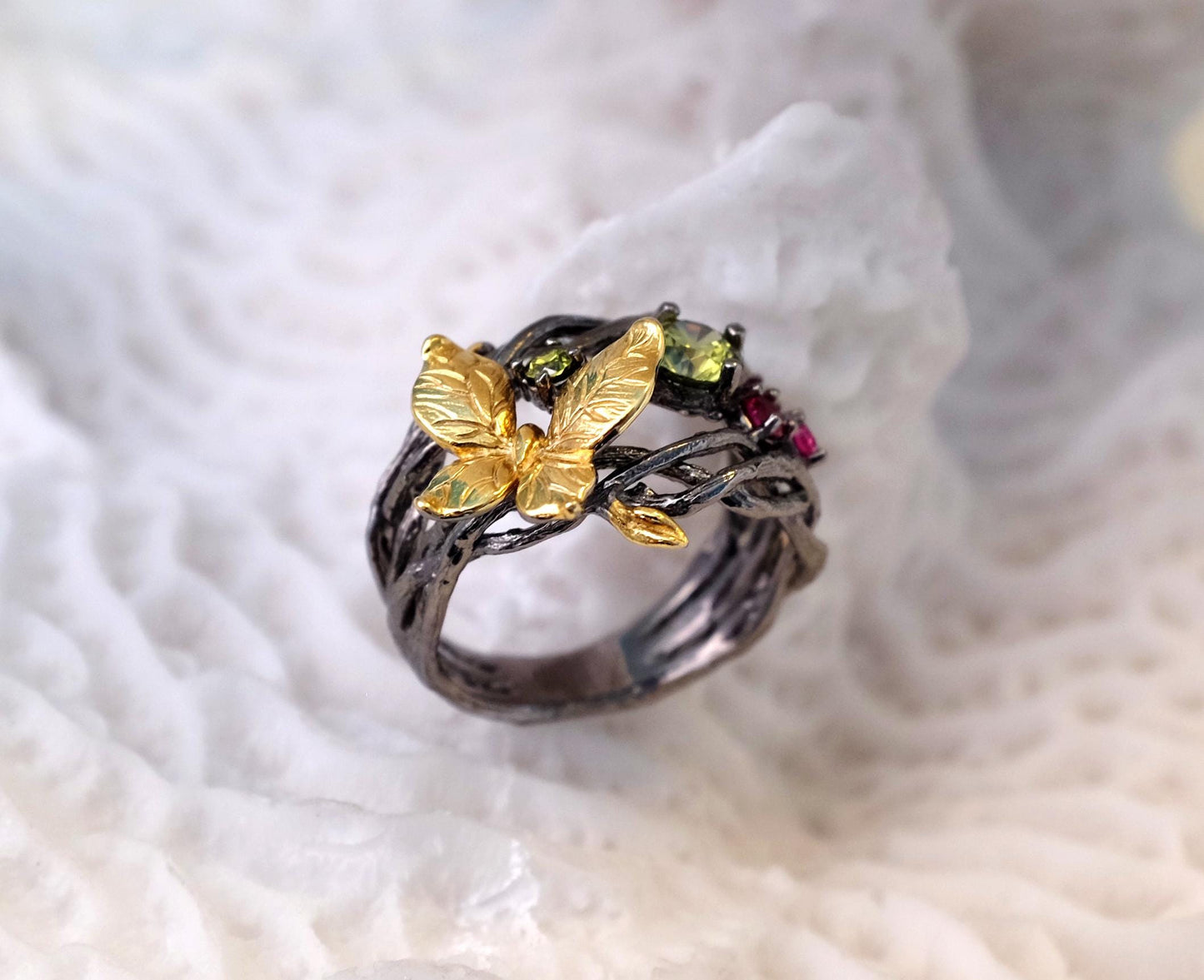 925 sterling silver butterfly peridot ring