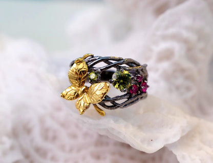 925 sterling silver butterfly peridot ring