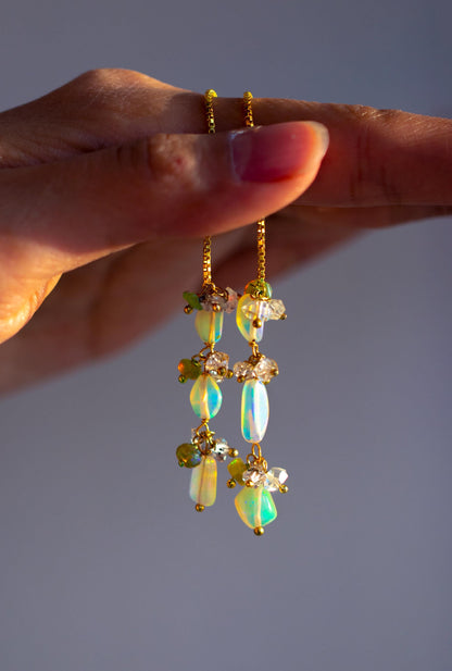 925 Sterling Silver Rainbow Opal Gold Earrings