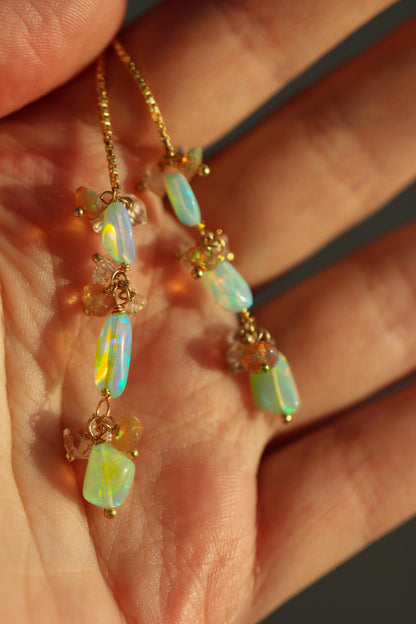 925 Sterling Silver Rainbow Opal Gold Earrings