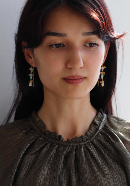 925 Sterling Silver Rainbow Opal Gold Earrings