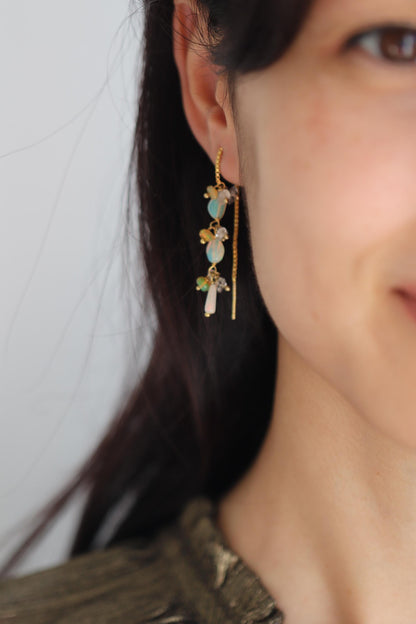 925 Sterling Silver Rainbow Opal Gold Earrings