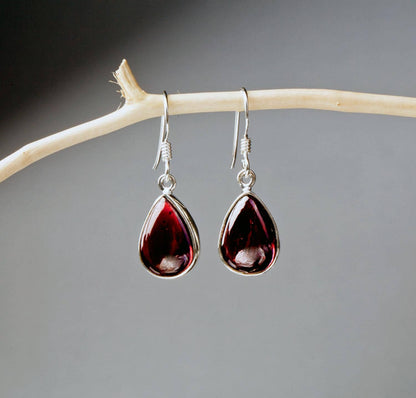 925 Sterling Silver Red Garnet Earrings