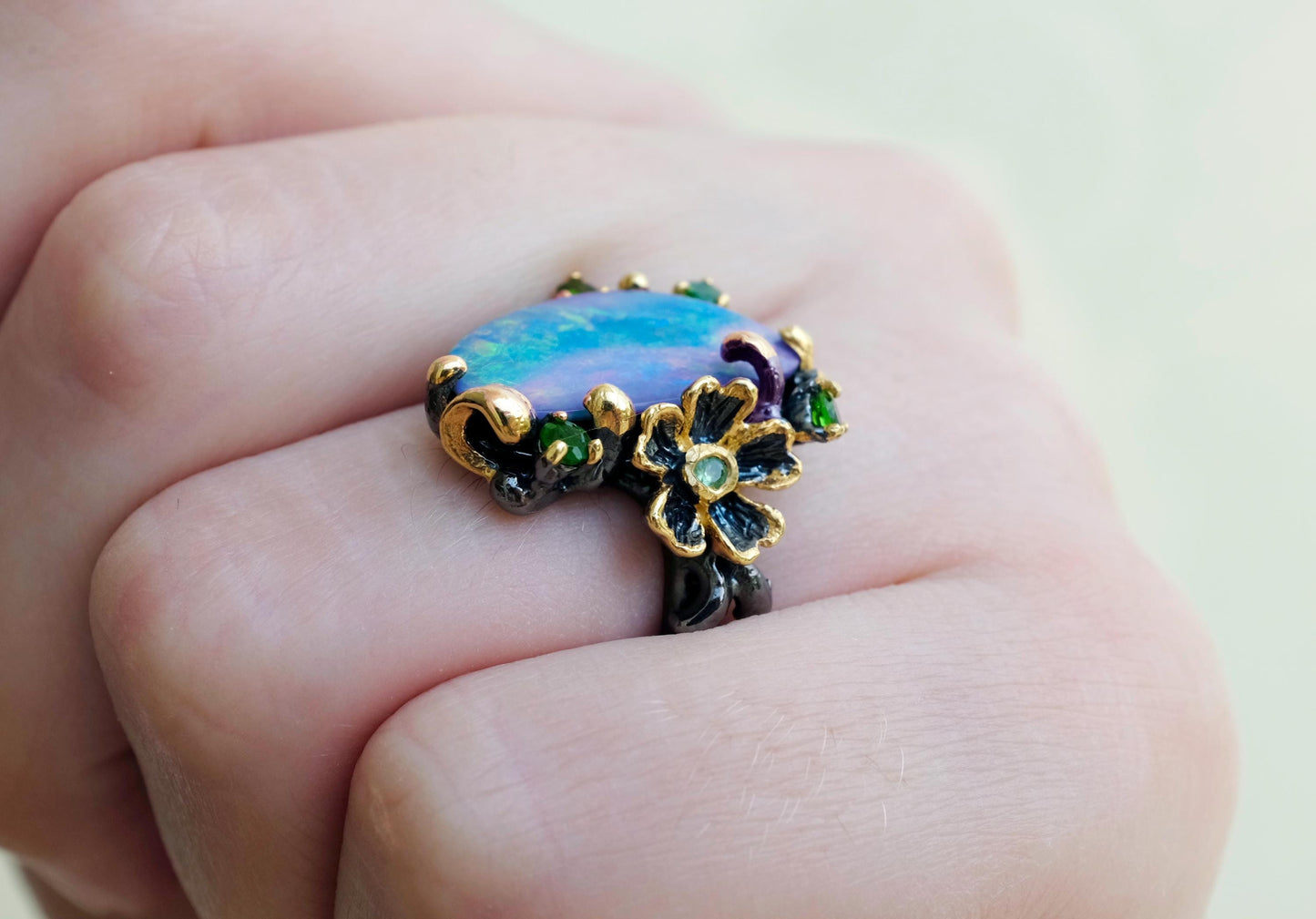925 sterling silver boulder opal flower ring
