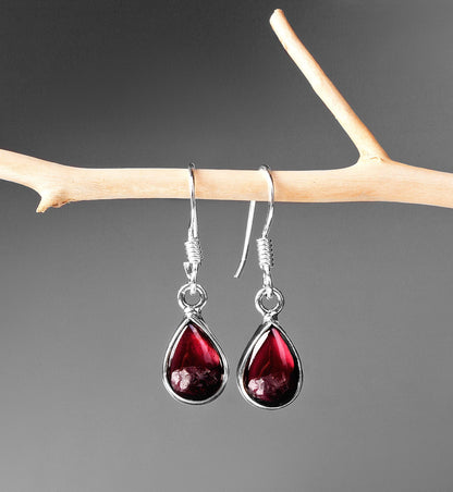 925 Sterling Silver Red Garnet Earrings