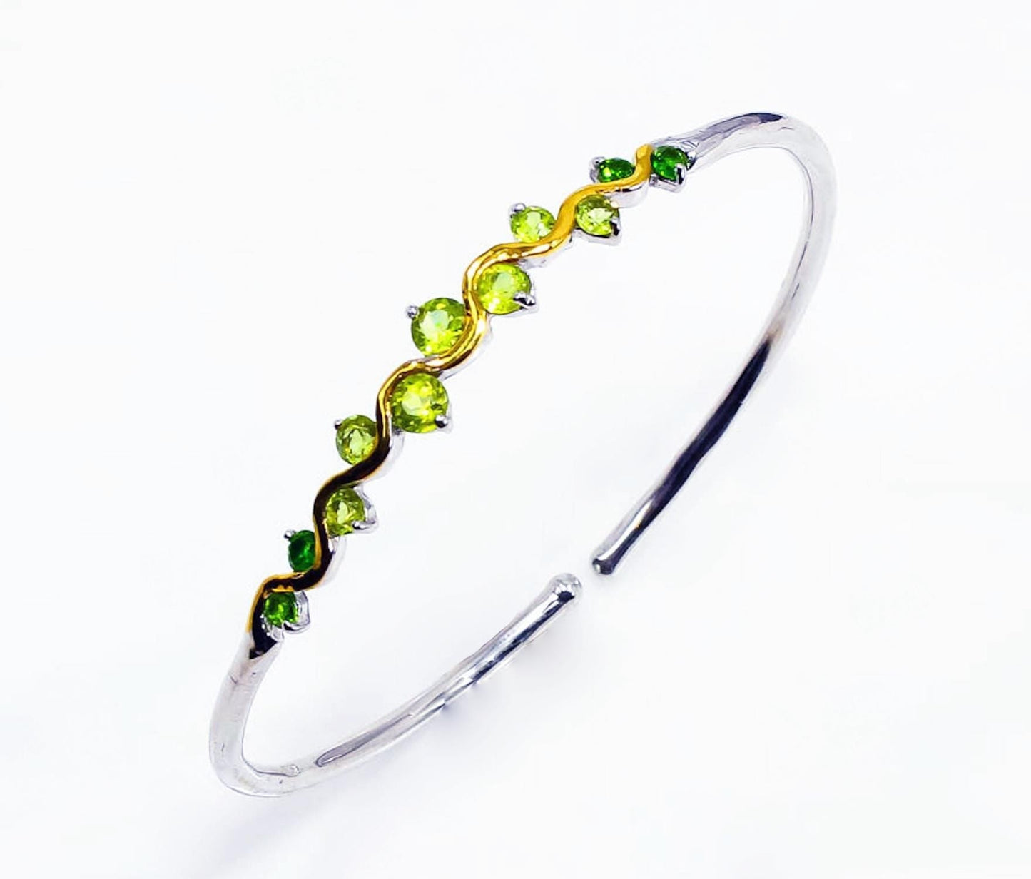 925 Sterling Silver Green Peridot Cuff Bracelet