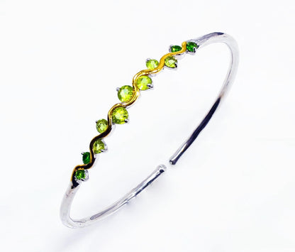 925 Sterling Silver Green Peridot Cuff Bracelet