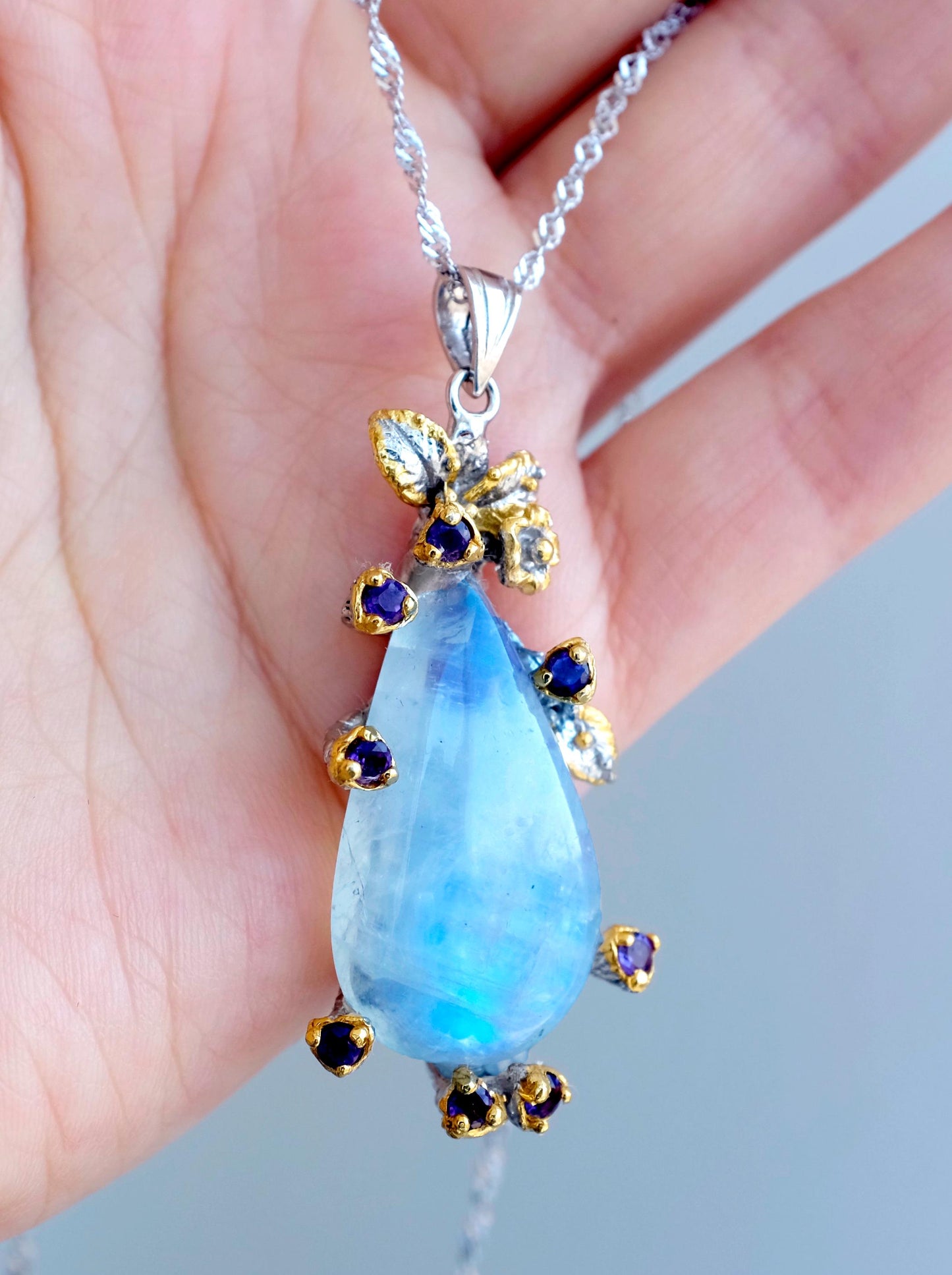 925 sterling silver blue moonstone teardrop necklace