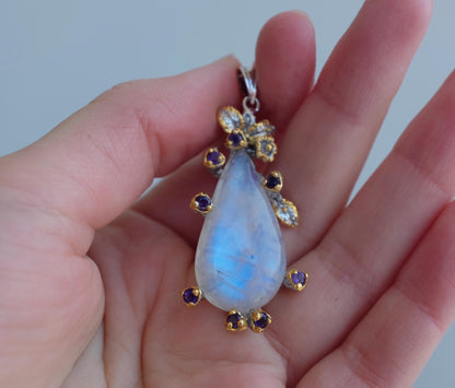 925 sterling silver blue moonstone teardrop necklace