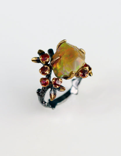 925 sterling silver fire opal rainbow branch ring