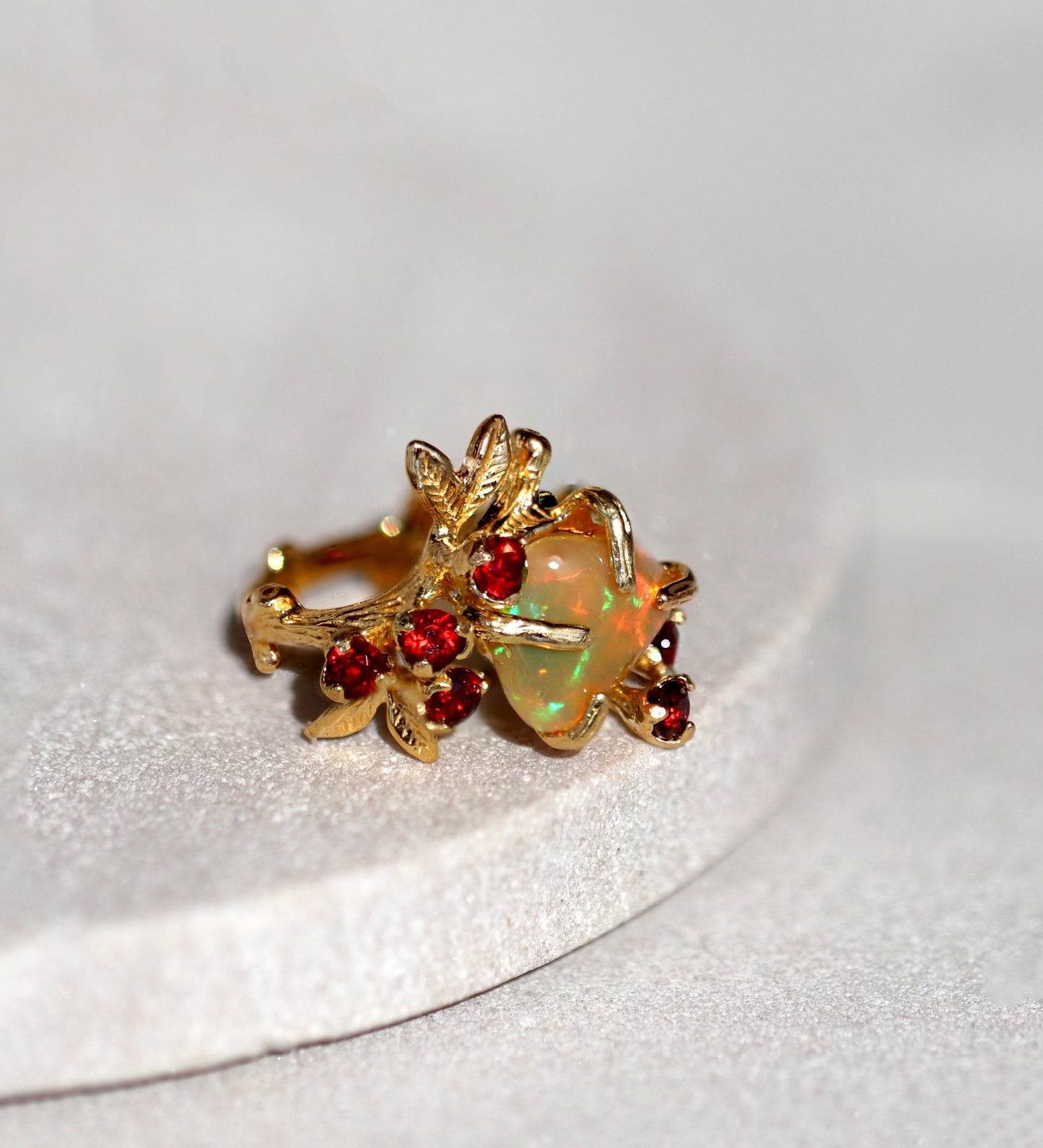 925 sterling silver fire opal rainbow branch ring